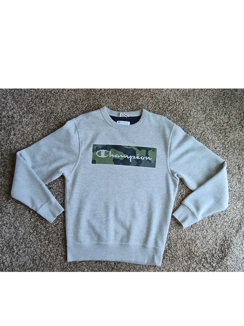 Champion Men S Heather Gray Camo Logo Hoodie Hooded Sweatshirt  Casual